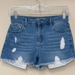 Tractr: Girls Blue Distressed Raw Hem Jean Short, Size 12